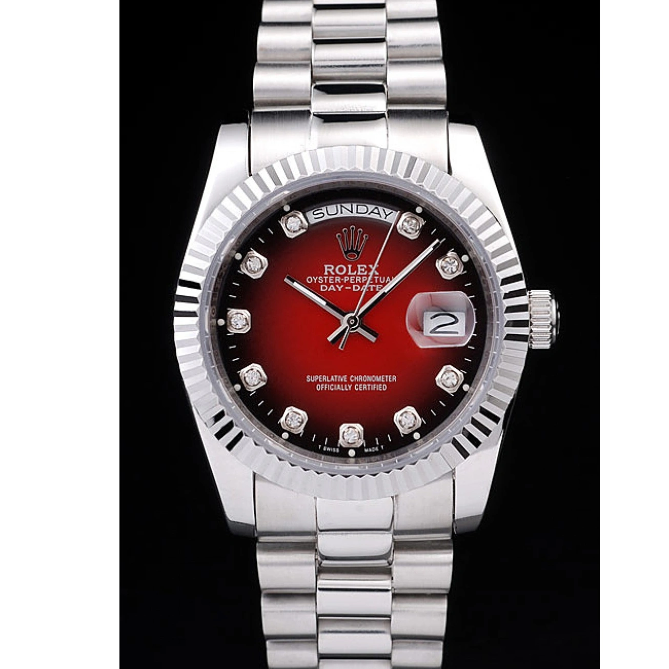 Aaa replica watch Tone Rolex Stainless Day-Date Polished Red Steel Dial Two 1024